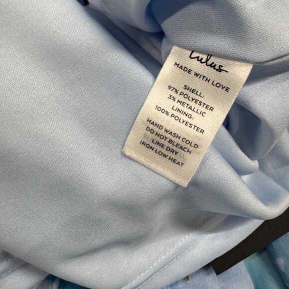 NWT Lulus Faria Blue Multi Abstract Metallic Clip Dot Midi Dress - Picture 8 of 9